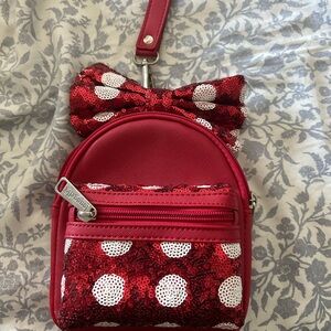 Loungefly Disney Red and White Sequin Bow Backpack
